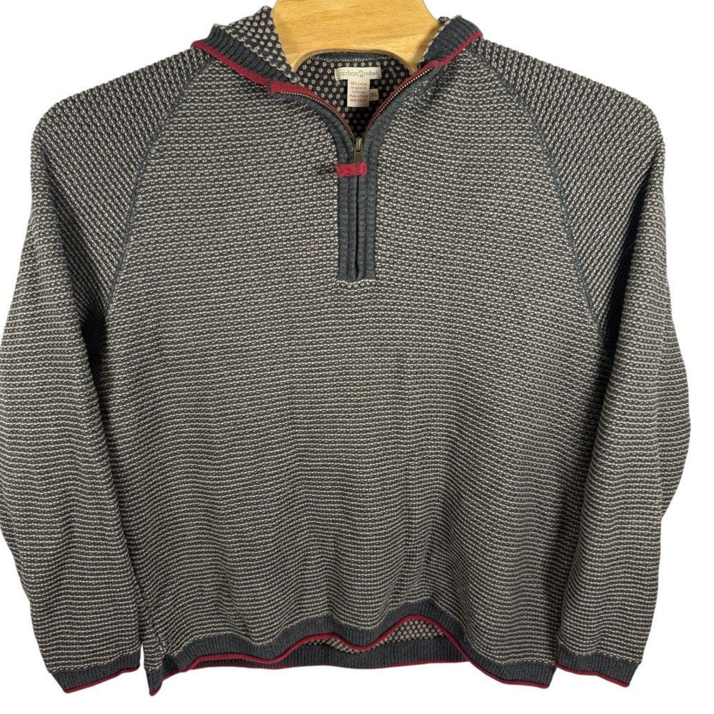 Carbon2Cobalt 1/4 Zip‎ Pullover Hooded Knit Sweater Casual XL